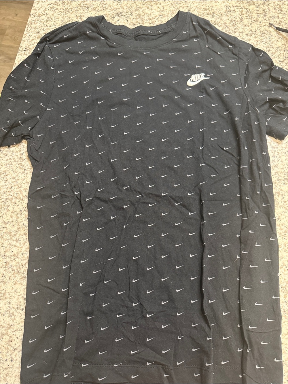 Nike Black Short-Sleeve Tee with White Micro Swoosh Print